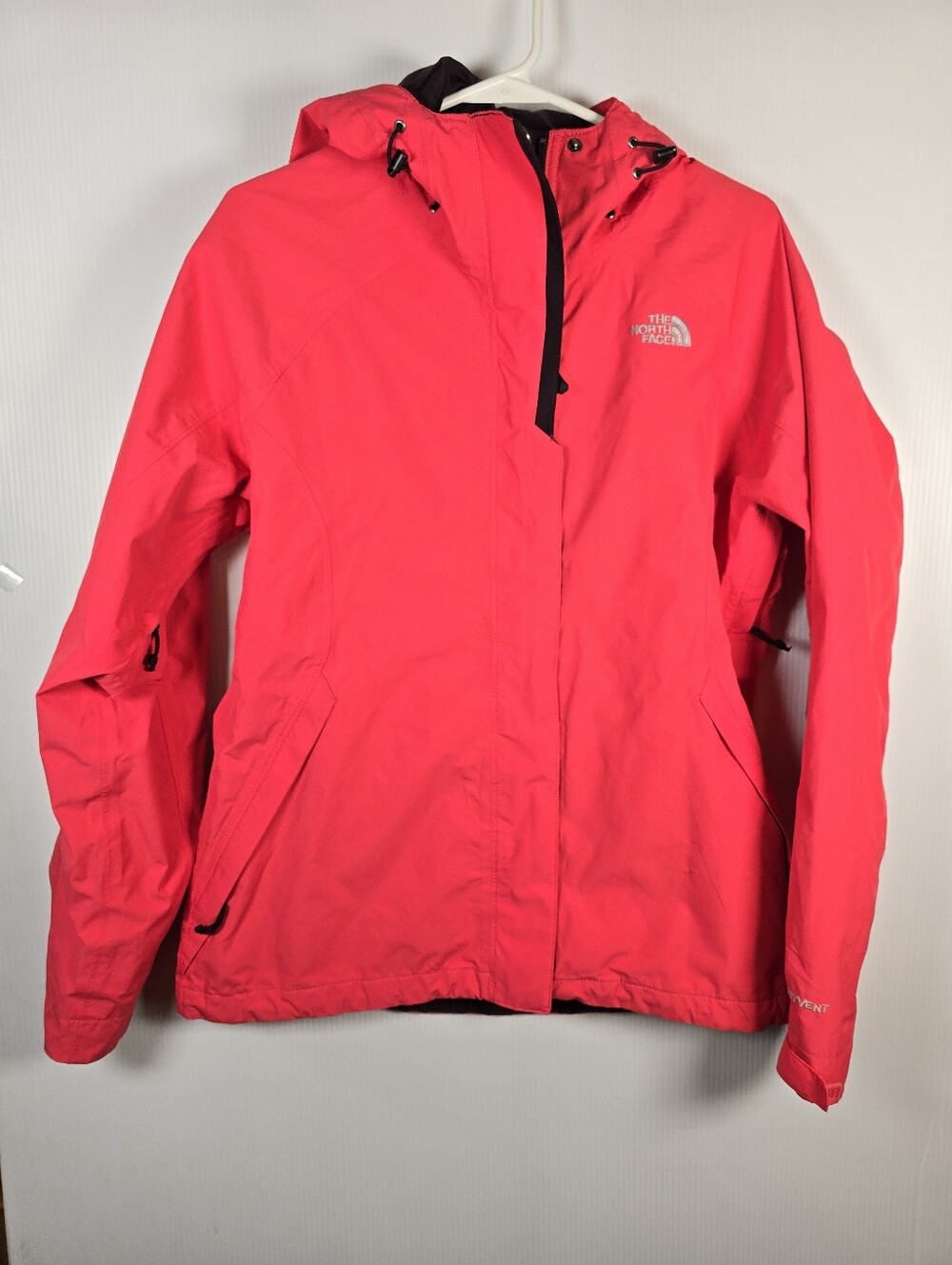 The North Face HyVent Hooded Rain Bright Coral Full Zip Lined Jacket Size M